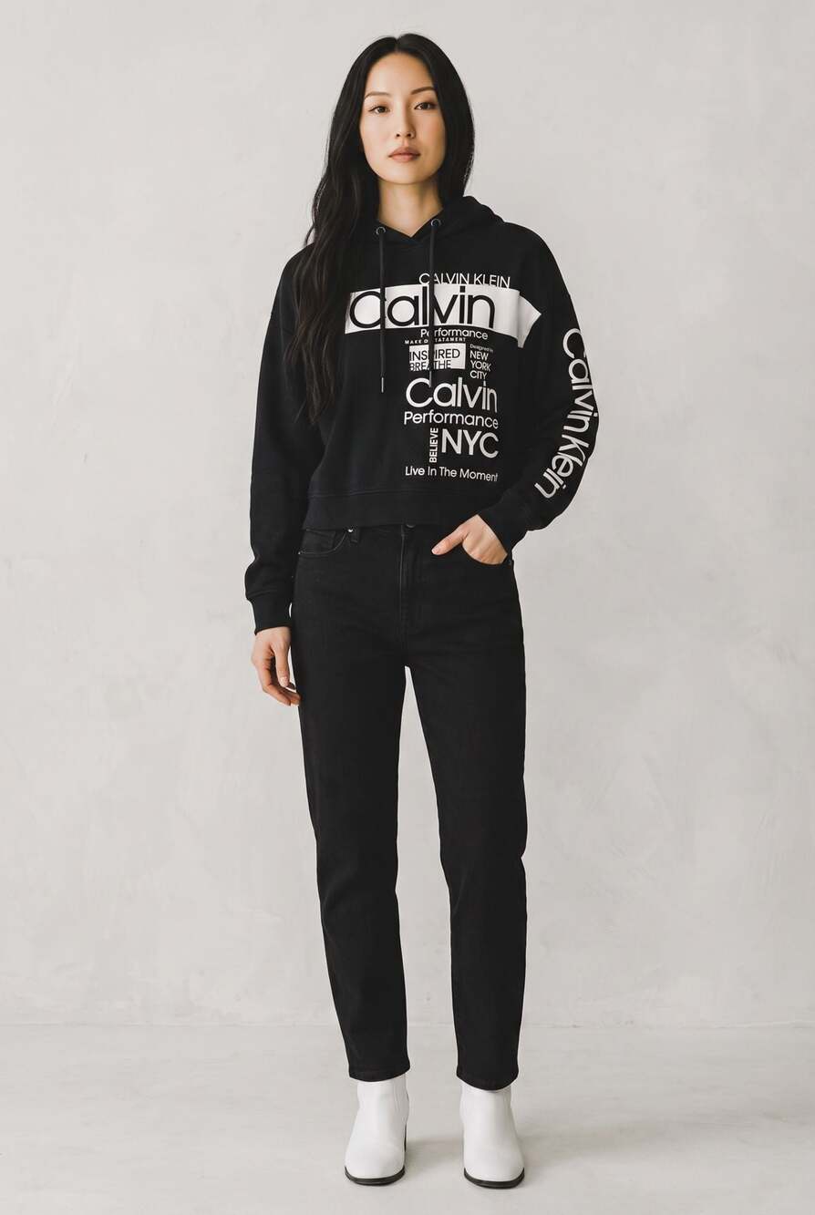 Calvin Klein Performance Logo Print Dolman Crop Hoodie (M)